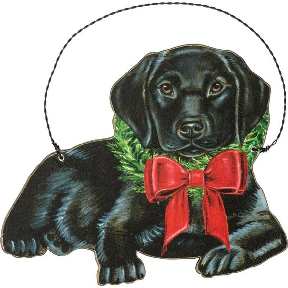 Black Labrador Christmas Ornament Wood Dog Lover Primitives By Kathy 5" X 4.5" - Picture 2 of 3